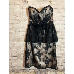 Bari Jay Dress Womens 14 Black All Over Lace Strapless Whimsigoth Grunge Party